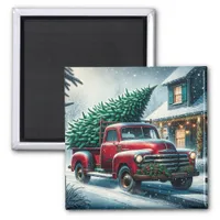 Vintage Truck with Christmas Tree Personalized Magnet