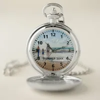 Custom family photo summer vacation text pocket watch