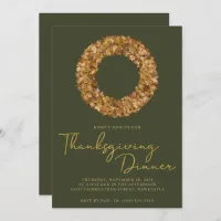 Elegant Rustic Thanksgiving Autumn Wreath on Green Invitation