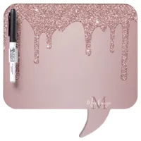 Rose Gold Sparkle Dripping Glitter Monogram Dry Erase Board