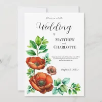 Sublime Watercolor Red Poppies in Vintage Style Invitation