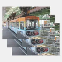 Orange Blue Wuppertal Floating Train Wrapping Paper Sheets