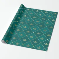 Turquoise and Gold Foil Crown Pattern Wrapping Paper