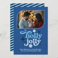 Cobalt Cheer Modern Blue Christmas Photo Holiday Card