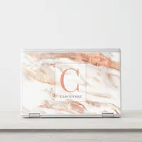 Copper Rose Gold Foil Marble Stylish Monogram HP Laptop Skin