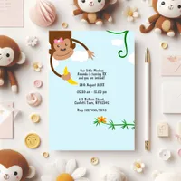 Cheerful Monkey Jungle Kids Birthday Party Invitation