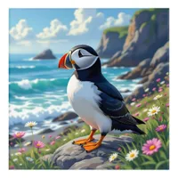 Cute Puffin on the Seashore themed Acrylic Print