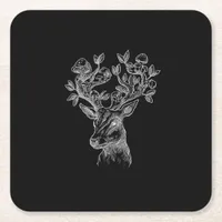 Deer Horn Mushroom Cottage  Goblincore Vintage Aes Square Paper Coaster