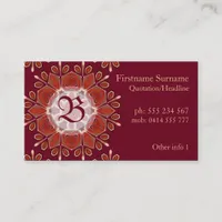 Monogram Deep Red Floral Emblem Business Card