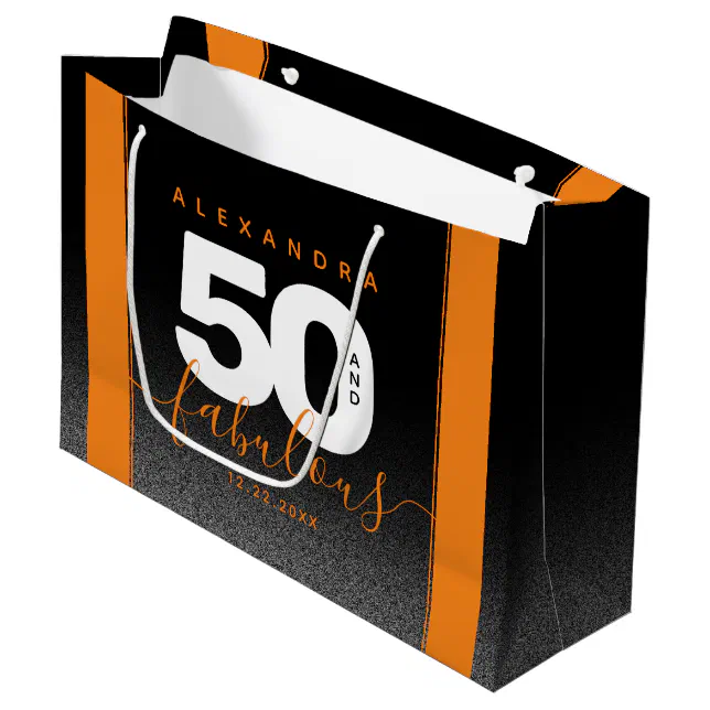 Modern Girly Orange 50 and Fabulous Large Gift Bag