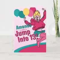 Trampoline Cute Cartoon Teen Girl 13th Birthday Card