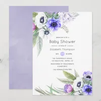 Pastel Violet and Plum Floral Baby Shower Invitation