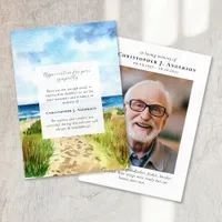 Watercolor Beach Photo Sympathy Funeral Memorial Thank You Card
