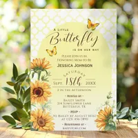 Sunflower Yellow Little Butterfly Baby Shower Invitation
