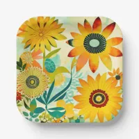 Pretty Folk Art Yellow Flowers   Paper Plates