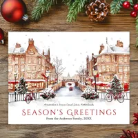 Watercolor Amsterdam Netherland Travel Christmas Holiday Postcard