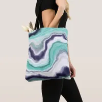 Turquoise, Blue and White Marble Swirls   Tote Bag