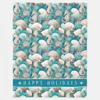 Coastal Christmas Bold Seahorse Pattern#4 ID1009 Fleece Blanket