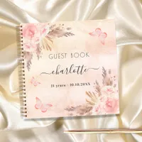 Guest book birthday pampas rose blush butterfly