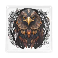 Mosaic Eagle Portrait Round Pillow Acrylic Tray