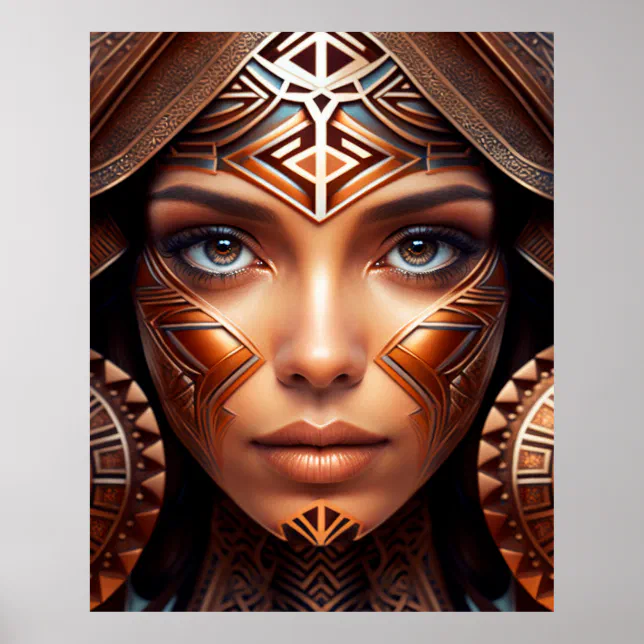 Mayan Flavored Abstract Metallic Face Makeup Poster