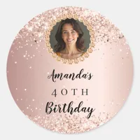 Birthday rose gold photo diamonds classic round sticker
