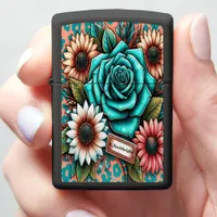 Wildflower Leopard Sparkle: Personalized Banner Zippo Lighter