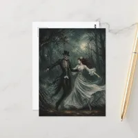 Dancing Skeleton and Woman in the Woods Postcard