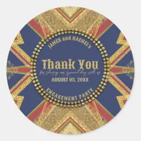 Engagement Thank You Red Blue Gold Modern Art Deco Classic Round Sticker