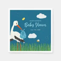 Cute Blue Stork Baby Shower Custom  Napkins