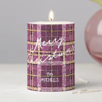 Magenta Gold Christmas Pattern#7 ID1009 Pillar Candle