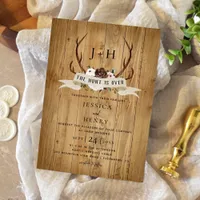 Rustic Antlers Hunt is Over Boho Wedding Invitation