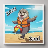 Sassy Seal | Cute Cartoon Kid's Nursery Art Peel And Stick Photo Tile