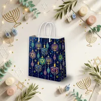Festive Blue Gold Hanukkah Menorah Small Gift Bag