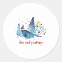 Festive Manta Ray Seas n Greetings Christmas Tree Classic Round Sticker