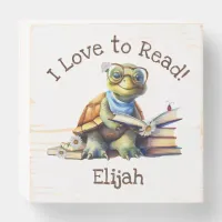 I Love to Read with Cute Baby Turtle Wooden Box Sign