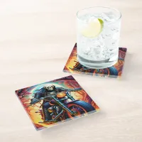 Skeleton Riding through the fire cave Glass Coaster