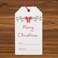 Merry Christmas Chic Coquette Red Bow Personalized Gift Tags