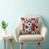 Pretty Floral Pattern in Red, Black and White Throw Pillow