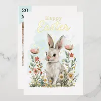 Happy Easter Sweet Bunny Photo Foil Holiday Card