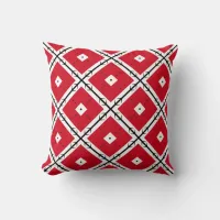 Red Black and White Squares Geometric Pattern Throw Pillow