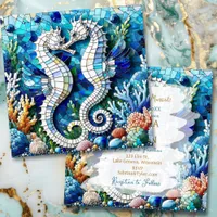 Mosaic Seahorses Romantic Beachy Invitation