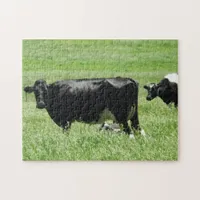 Funny Photobombing Black Cow Jigsaw Puzzle