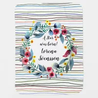 Playful Watercolor Wreath  Powder Rose Floral  Baby Blanket