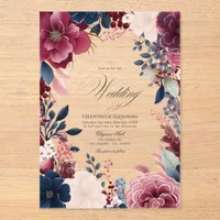 Boho Burgundy and Navy Rustic Floral Wedding Acrylic Invitations