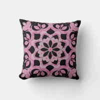 Pretty Pink Black Floral Leaves Filigree  Throw Pillow