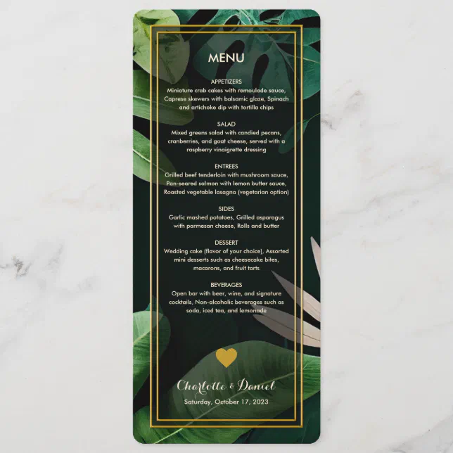 Topical Leaves Pattern | Wedding Menu Card