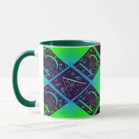 Dad Fancy Text Green Blue Background Mug