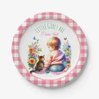 Little Girl and Kitten | Watercolor Baby Shower Paper Plates