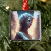 Mystical Blue Eyed Angel Metal Ornament